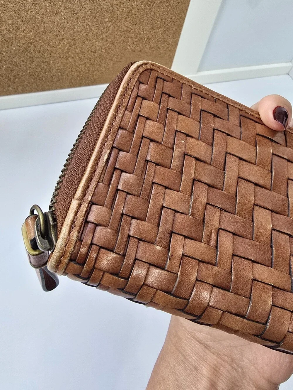 Cole Haan Woven Zip-Around Wallet - Tan Brown